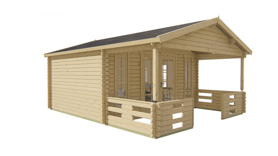 Tuindeco Heino Blokhut 450x380 cm + luifel 200 cm 44 mm vuren grijs geïmpregneerd