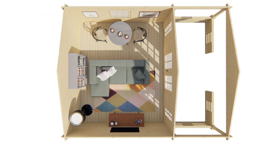 Tuindeco Heino Blokhut 450x380 cm + luifel 200 cm 44 mm vuren grijs geïmpregneerd
