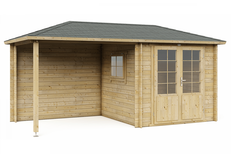Interflex 2525Z Blokhut 250x250 met overkapping 250 cm 28 mm vuren groen geïmpregneerd