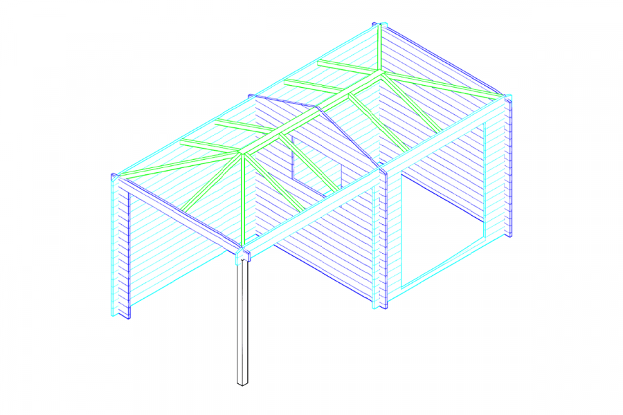 Interflex 2525Z Blokhut 250x250 met overkapping 250 cm 28 mm vuren groen geïmpregneerd