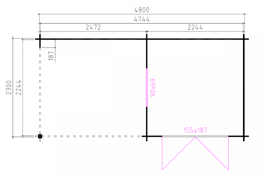 Interflex 2525Z Blokhut 250x250 met overkapping 250 cm 28 mm vuren groen geïmpregneerd