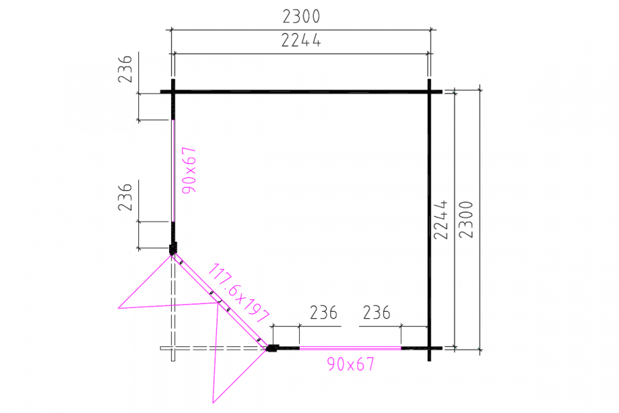 Blokhut 2555 250x250 cm - compleet gecoat