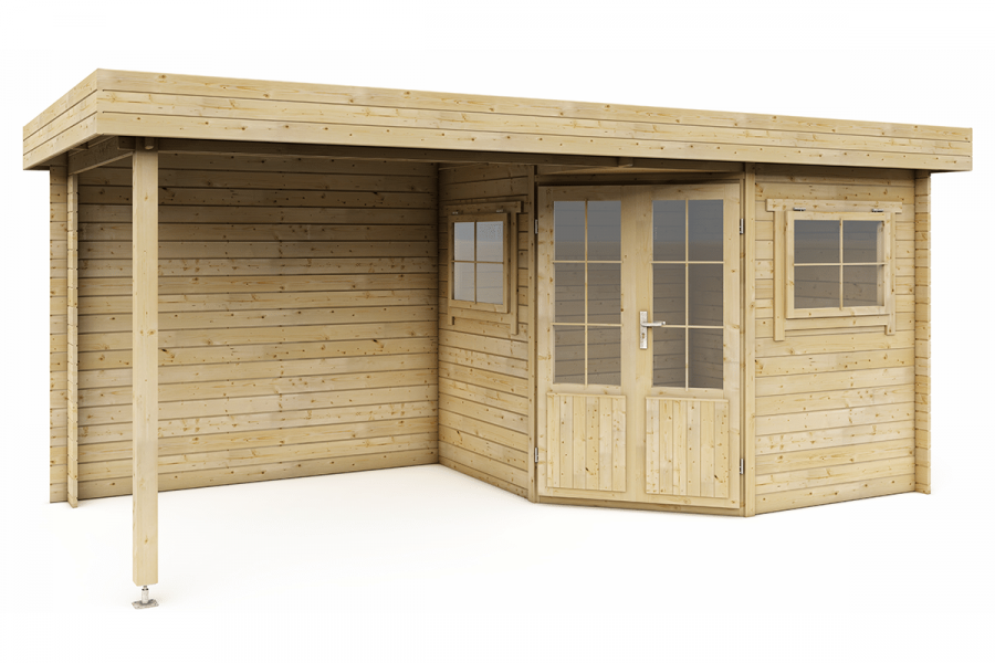 Blokhut 2556Z 250x250 cm + luifel 250 cm - compleet gecoat