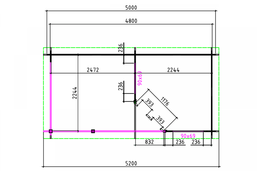 Blokhut 2556Z 250x250 cm + luifel 250 cm - compleet gecoat