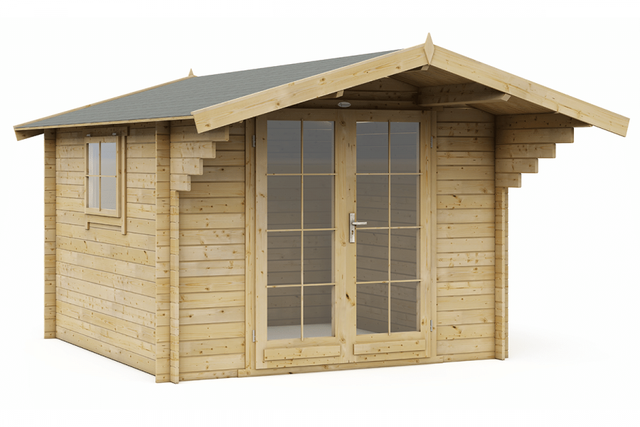 Blokhut 3032 300x300 cm + luifel 120 cm - compleet gecoat