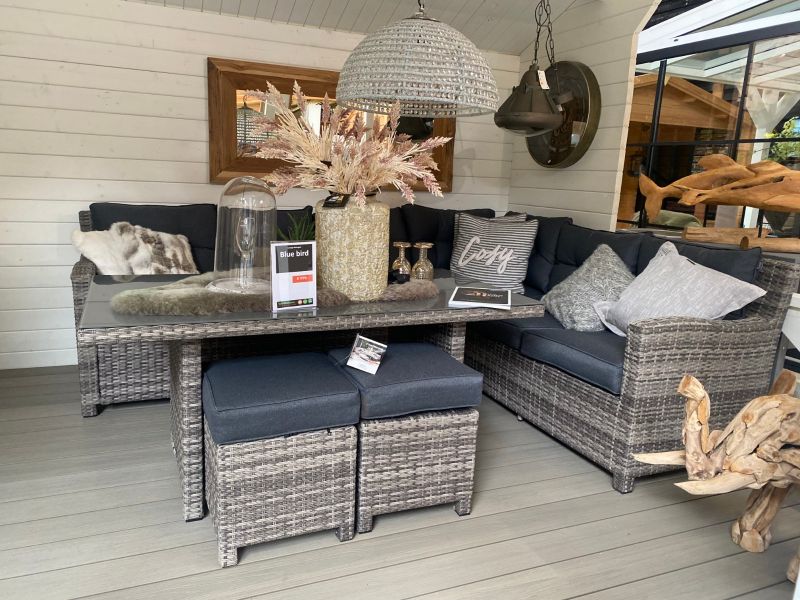 Garden Impressions Blue bird lounge/diningset - 5-delig - rechts - organic grey - reflex black - Showmodel Numansdorp, Hoofddorp, Woerden, Amersfoort & Wommelgem