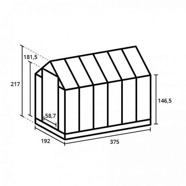 Tuinkas Kate IV Full Options groengrijs 3 mm veiligheidsglas - afmetingen