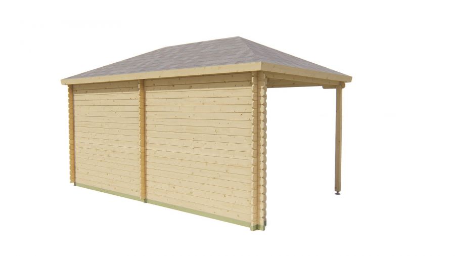 Tuindeco Kennet Blokhut 250x300 cm + luifel 250 cm 28 mm vuren bruin geïmpregneerd