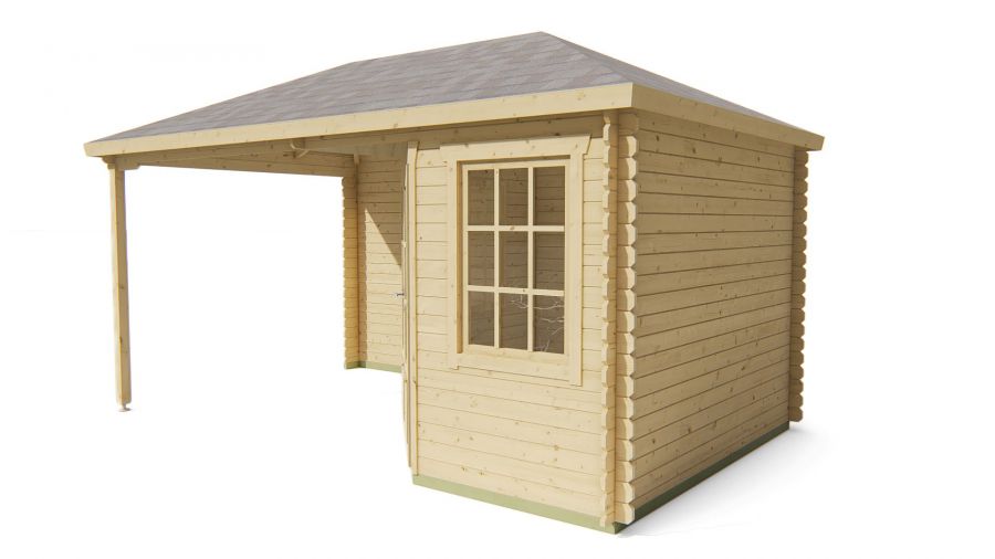 Tuindeco Kennet Blokhut 250x300 cm + luifel 250 cm 28 mm vuren bruin geïmpregneerd