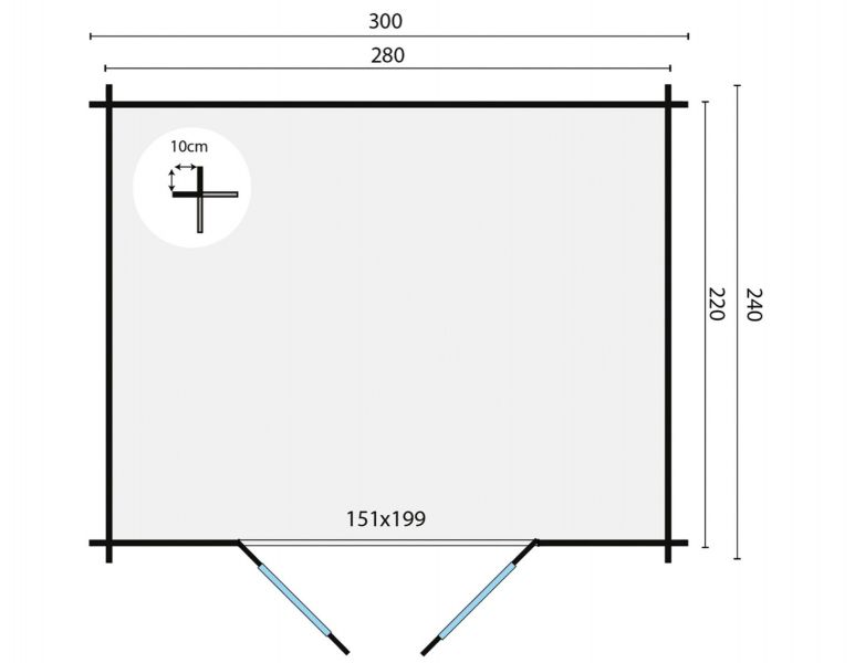 Tuindeco Klair Blokhut 300x240 cm 28 mm vuren grijs geïmpregneerd
