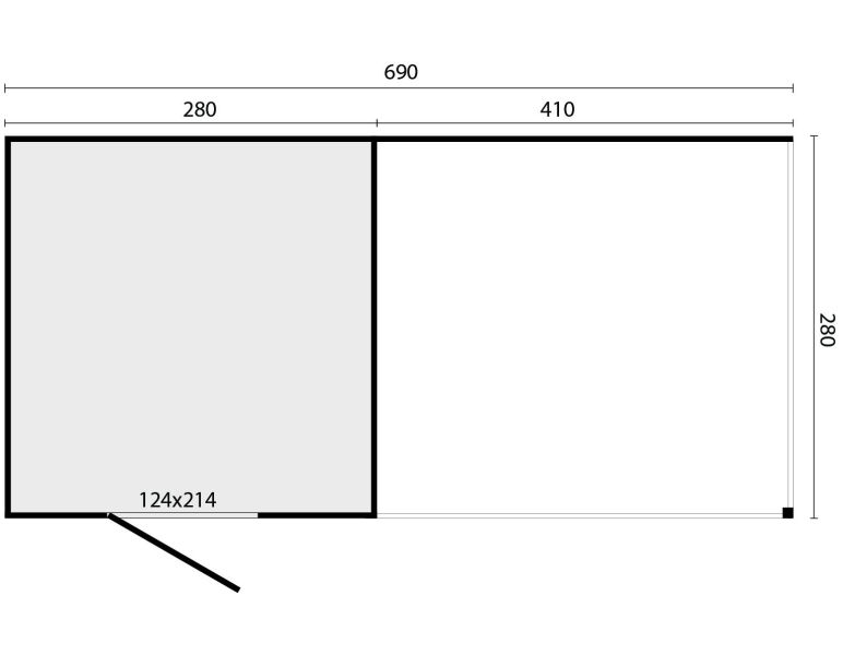 KubeLine tuinhuis 280x280 cm + overkapping 410 cm Douglas blank