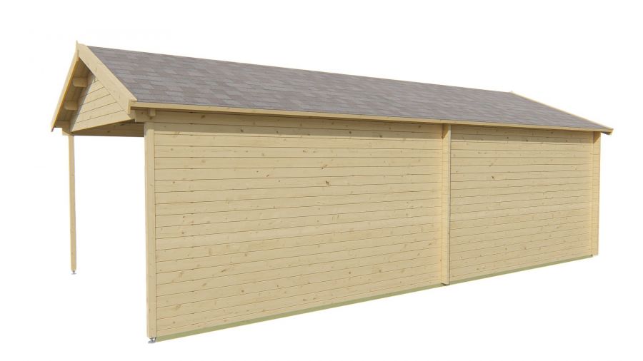 Tuindeco Kwaspa Blokhut 400x400 cm + luifel 400 cm 44 mm vuren groen geïmpregneerd