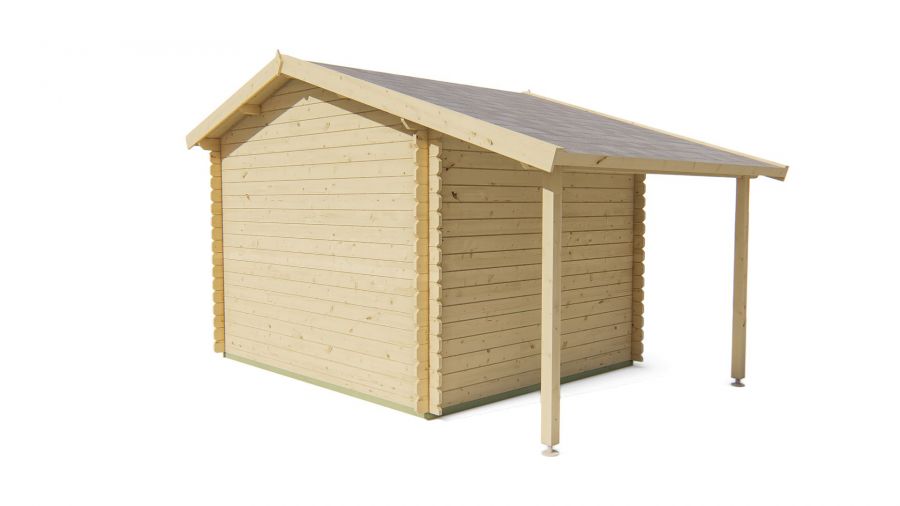 Tuindeco Lars Blokhut 300x260 cm + luifel 120 cm 28 mm vuren groen geïmpregneerd