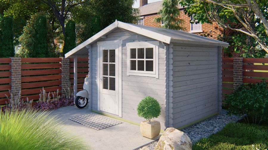 Tuindeco Lars Blokhut 300x260 cm + luifel 120 cm 28 mm vuren groen geïmpregneerd