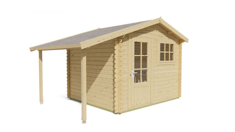 Tuindeco Lars Blokhut 300x260 cm + luifel 120 cm 28 mm vuren groen geïmpregneerd