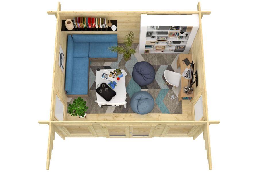 Blokhut Lory 415x330 cm + luifel 120 cm - Red class wood geïmpregneerd