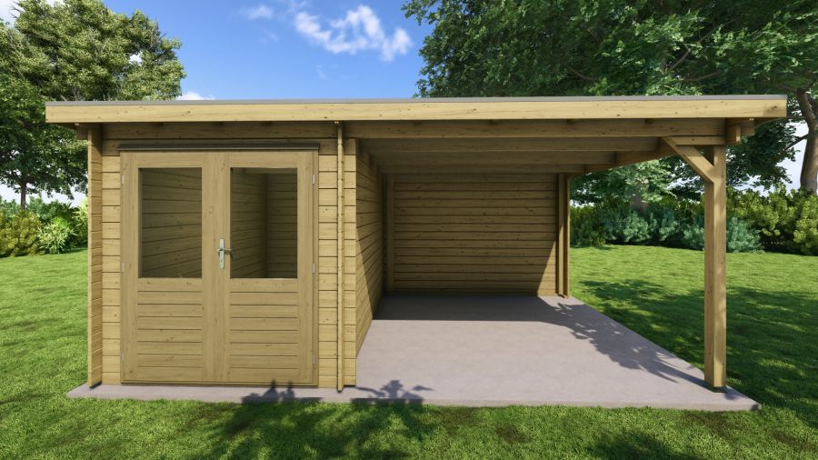Classicline Blokhut Utrecht vuren groen geïmpregneerd 200x300 cm + overkapping 300 cm
