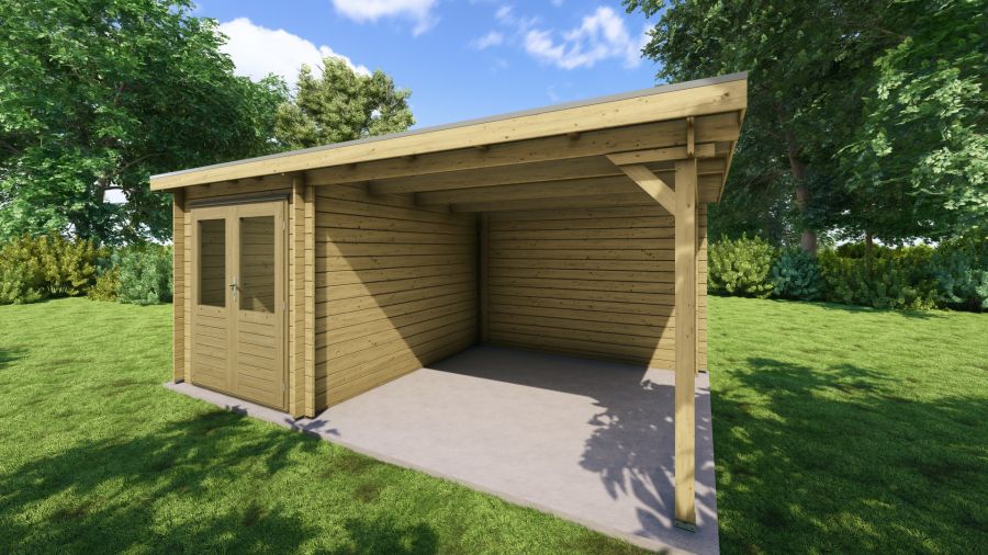 Classicline Blokhut Utrecht vuren groen geïmpregneerd 200x300 cm + overkapping 300 cm