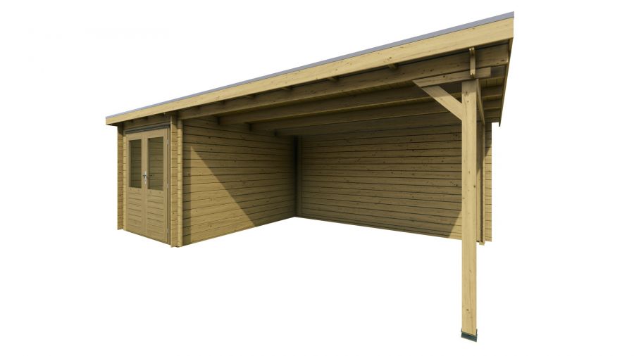 Classicline Blokhut Utrecht vuren groen geïmpregneerd 200x300 cm + overkapping 400 cm