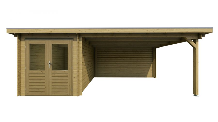Classicline Blokhut Utrecht vuren groen geïmpregneerd 200x300 cm + overkapping 400 cm