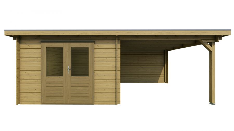 Classicline Blokhut Overijssel vuren groen geïmpregneerd 300x300 + overkapping 300 cm