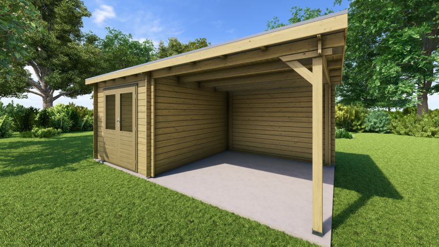 Classicline Blokhut Drenthe vuren groen geïmpregneerd 250x300 cm + overkapping 300 cm