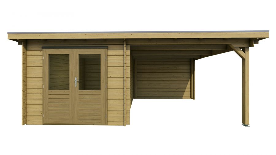 Classicline Blokhut Drenthe vuren groen geïmpregneerd 250x300 cm + overkapping 300 cm