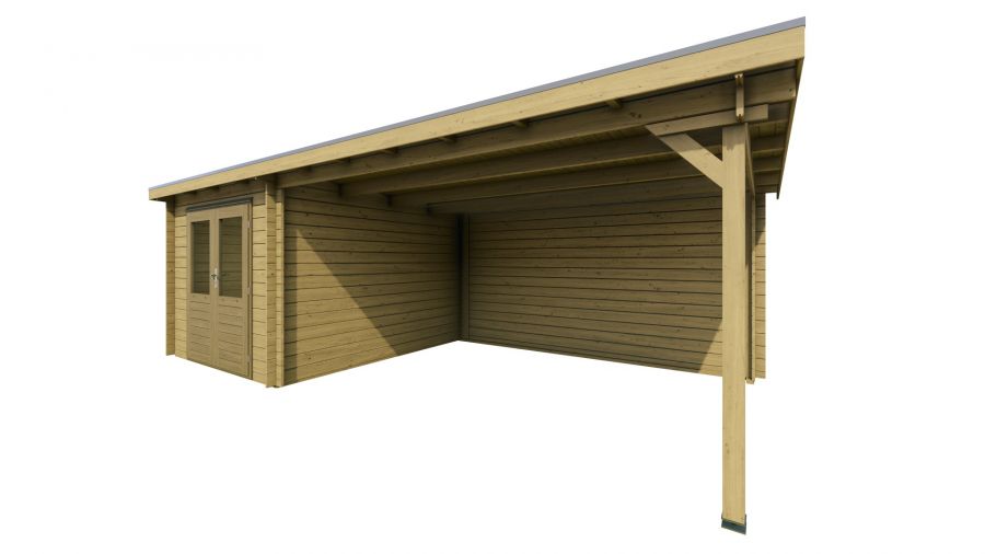 Classicline Blokhut Drenthe vuren groen geïmpregneerd 250x300 cm + overkapping 400 cm