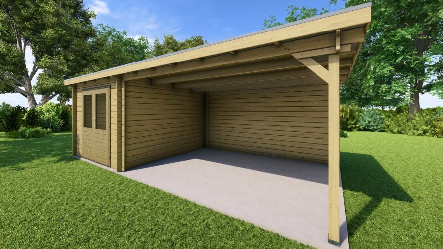 Classicline Blokhut Drenthe vuren groen geïmpregneerd 250x300 cm + overkapping 400 cm
