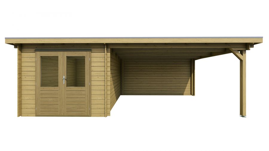 Classicline Blokhut Drenthe vuren groen geïmpregneerd 250x300 cm + overkapping 400 cm