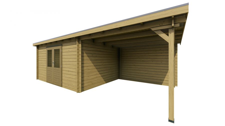 Classicline Blokhut Friesland vuren groen geïmpregneerd 400x300 cm + overkapping 300 cm