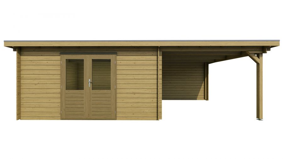 Classicline Blokhut Friesland vuren groen geïmpregneerd 400x300 cm + overkapping 300 cm