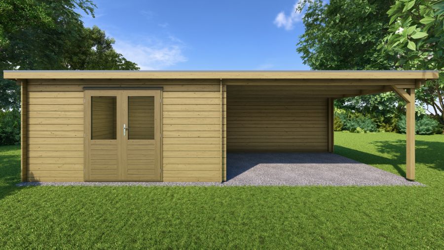 Classicline Blokhut Friesland vuren groen geïmpregneerd 400x300 cm + overkapping 400 cm