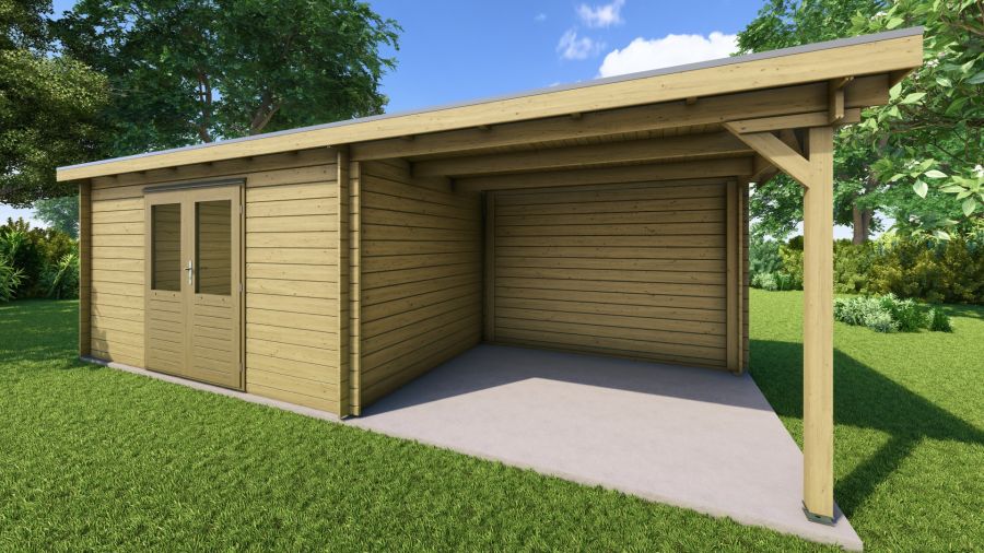 Classicline Blokhut Flevoland vuren groen geïmpregneerd 400x250 cm + overkapping 300 cm
