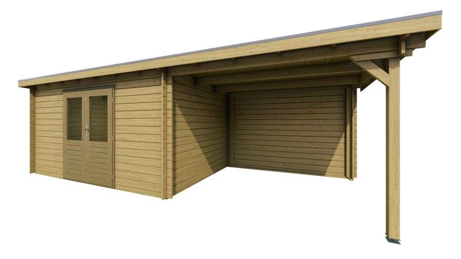 Classicline Blokhut Flevoland vuren groen geïmpregneerd 400x250 cm + overkapping 300 cm