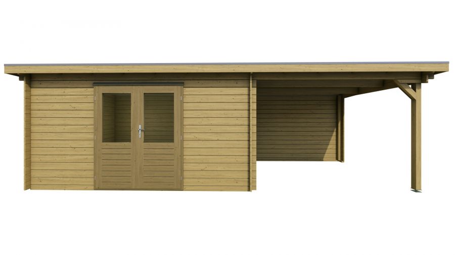 Classicline Blokhut Flevoland vuren groen geïmpregneerd 400x250 cm + overkapping 300 cm
