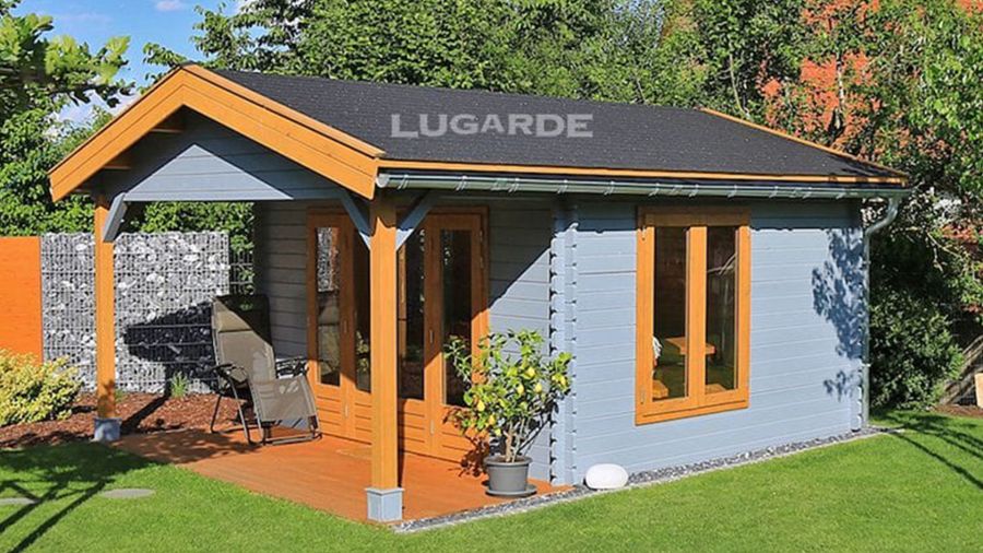 Lugarde Blokhut B60 van 420x520 cm met dubbelglas ramen en harmonicadeur