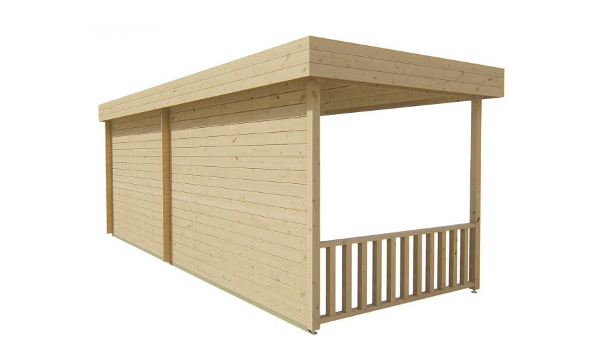 Tuindeco Maja Blokhut 320x240 cm + luifel 320 cm 28 mm vuren grijs geïmpregneerd