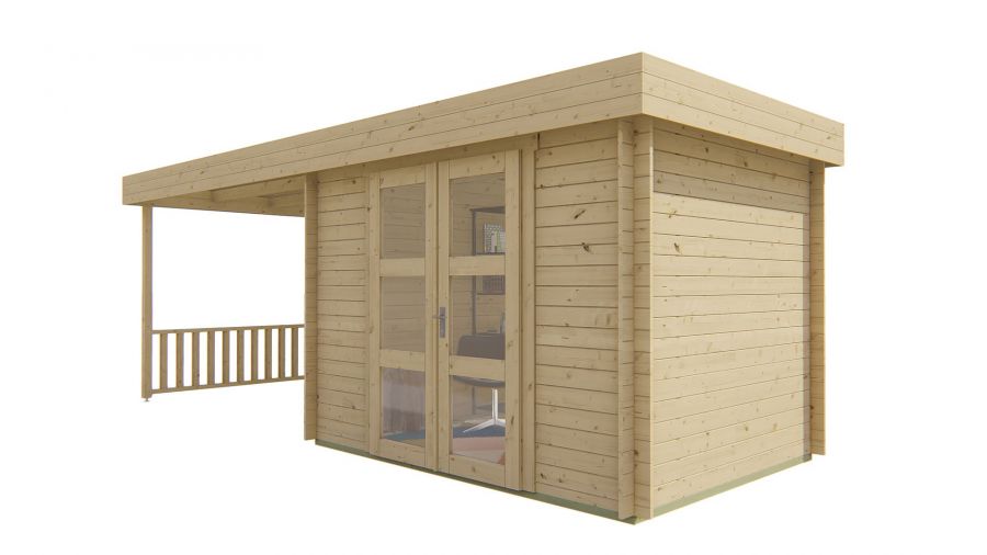 Tuindeco Maja Blokhut 320x240 cm + luifel 320 cm 28 mm vuren grijs geïmpregneerd