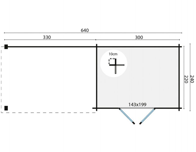 Tuindeco Maja Blokhut 320x240 cm + luifel 320 cm 28 mm vuren grijs geïmpregneerd