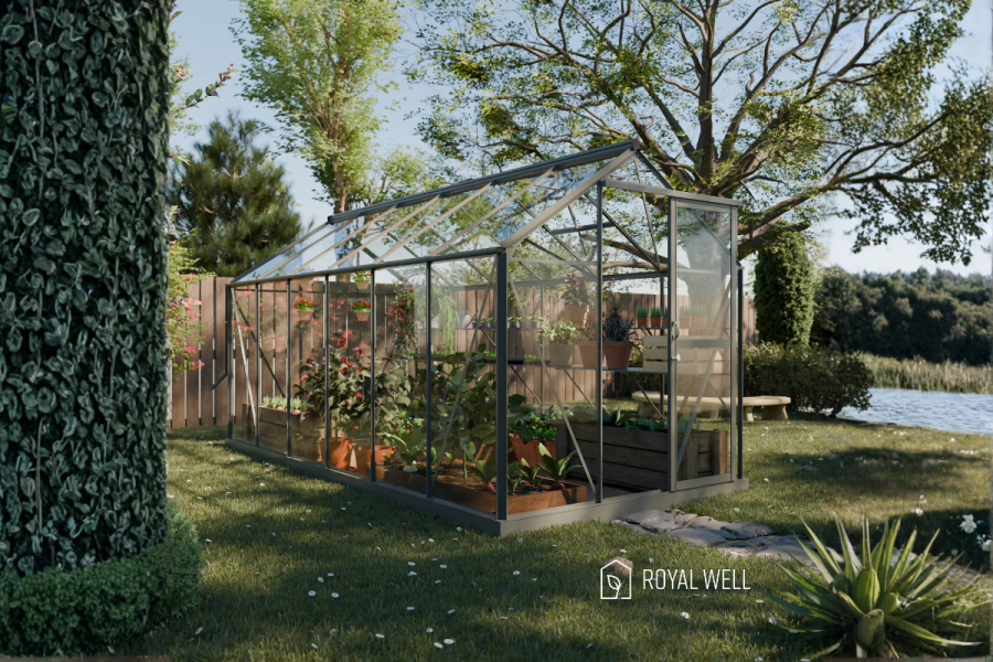 Royal Well Mary IV aluminium tuinkas 212x430 cm groengrijs