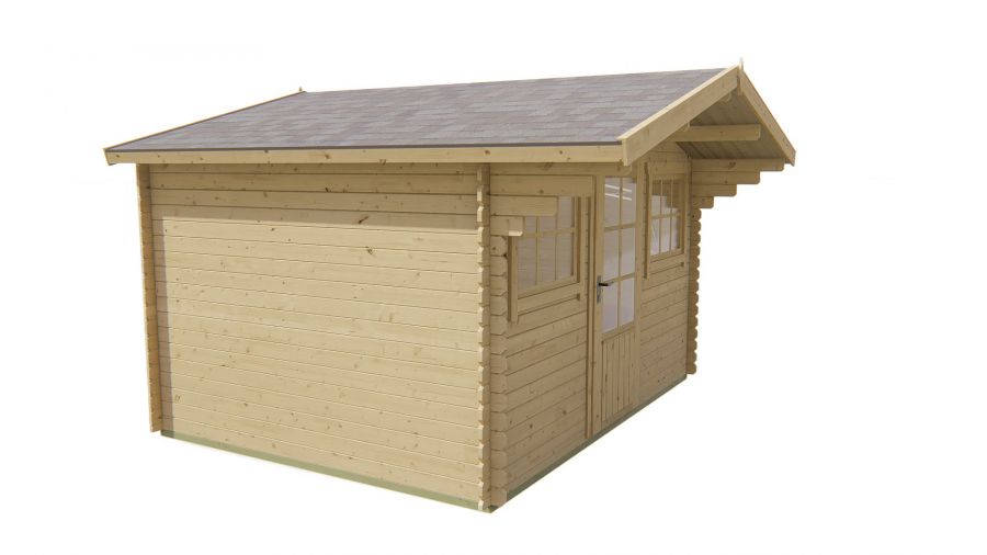 Tuindeco Mika Blokhut 380x300 cm + luifel 80 cm 28 mm vuren groen geïmpregneerd