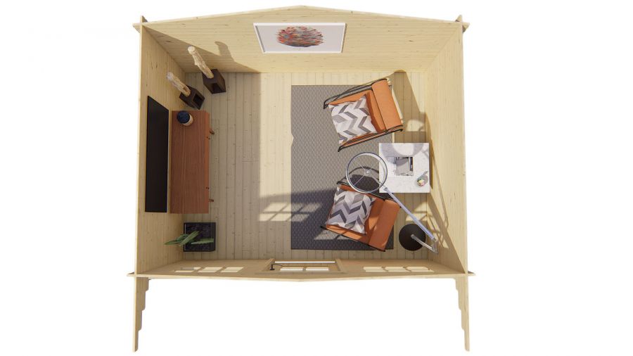 Tuindeco Mika Blokhut 380x300 cm + luifel 80 cm 28 mm vuren red class wood geïmpregneerd