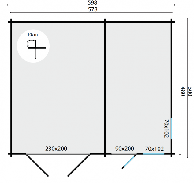 Garage Moa 598x500 cm - Grijs geïmpregneerd