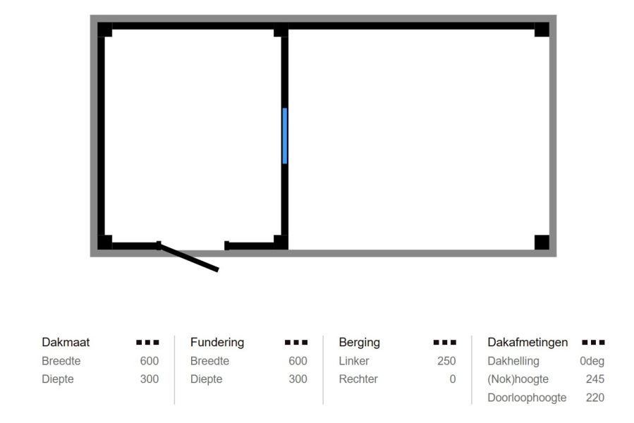 Buitenverblijf Novo Modern 250x300 cm + overkapping 350 cm incl. achterwand (incl. EPDM)