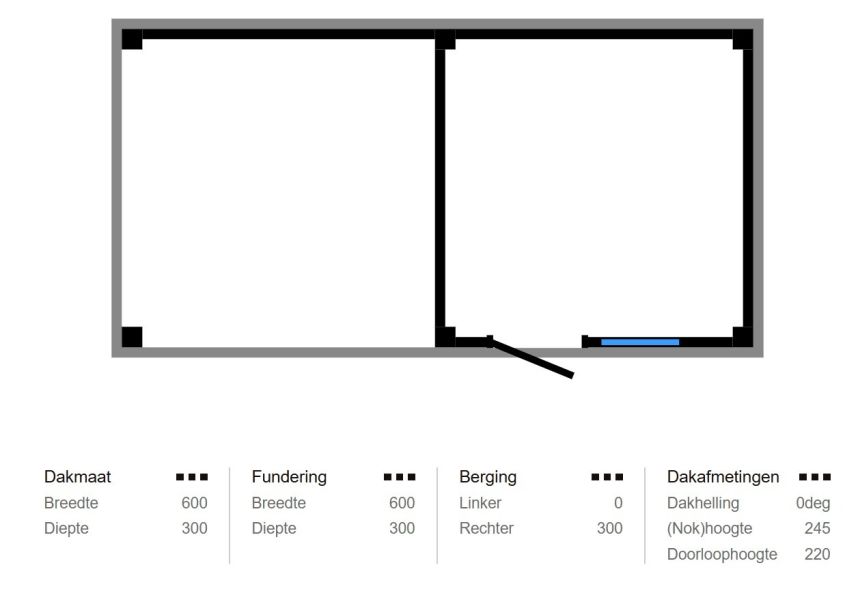 Buitenverblijf Novo Modern 300x300 cm + overkapping 300 cm incl. achterwand (incl. EPDM)