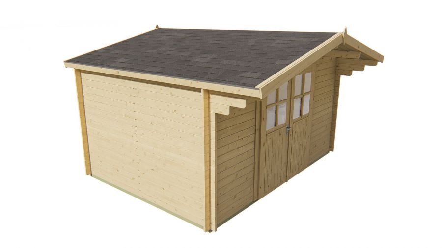 Tuindeco Murcia Blokhut 400x300 cm + luifel 70 cm 34 mm vuren bruin geïmpregneerd