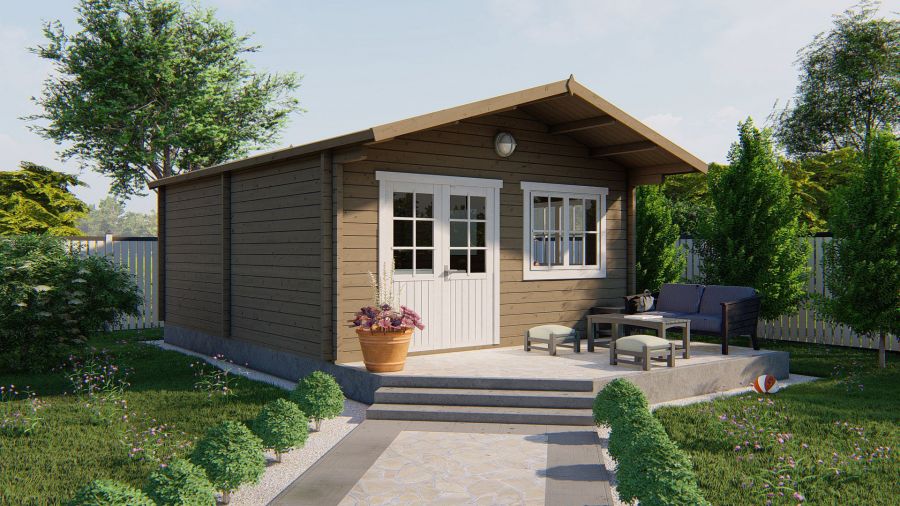 Tuindeco Niedersachsen Blokhut 500x598 cm + luifel 115 cm 70 mm vuren honing geïmpregneerd