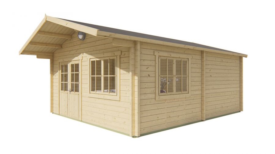 Tuindeco Niedersachsen Blokhut 500x598 cm + luifel 115 cm 70 mm vuren honing geïmpregneerd