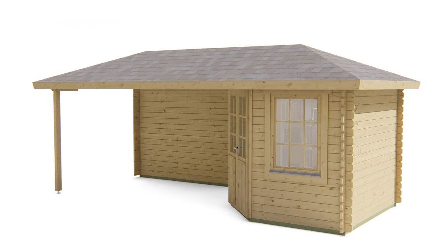 Tuindeco Niklas Blokhut 250x250 cm + luifel 325 cm 28 mm vuren honing geïmpregneerd